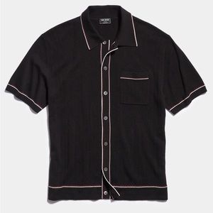 COTTON SILK SHORT SLEEVE FULL PLACKET RIVIERA POLO IN BLACK